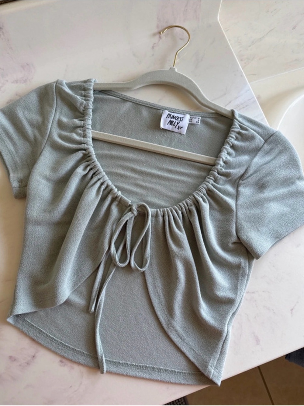Princess Polly Sage Drawstring Scoop Crop Top
